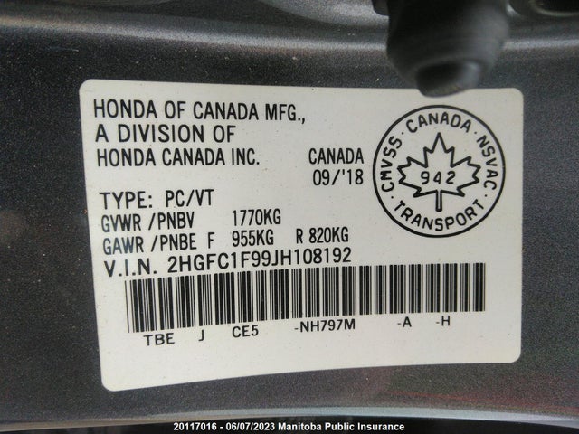 Honda Civic Touring 2018 2HGFC1F99JH108192 Image 9