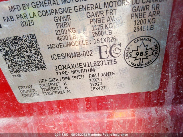 Chevrolet EQUINOX LT 2020 2GNAXUEV1L6231715 Image 10