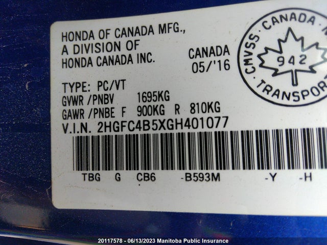 Honda Civic Lx 2016 2HGFC4B5XGH401077 Image 9