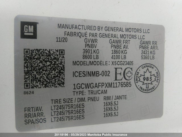 Chevrolet Express 2500 Cargo Van  2021 1GCWGAFPXM1176585 Image 9