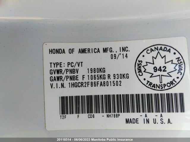 Honda Accord Ex-l 2015 1HGCR2F86FA801502 Image 9