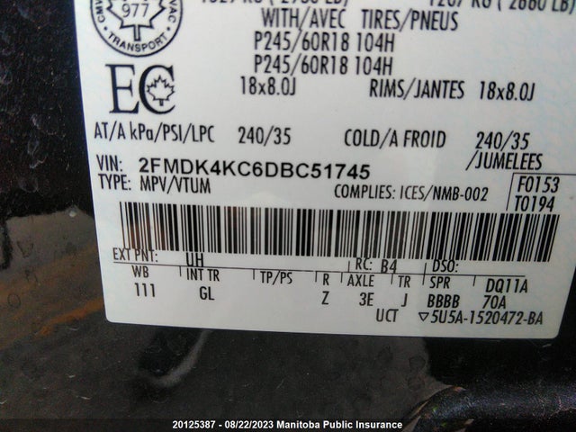 2013 Ford Edge Limited მანქანა იყიდება აუქციონზე, vin: 2FMDK4KC6DBC51745, აუქციონის ნომერი: 20125387