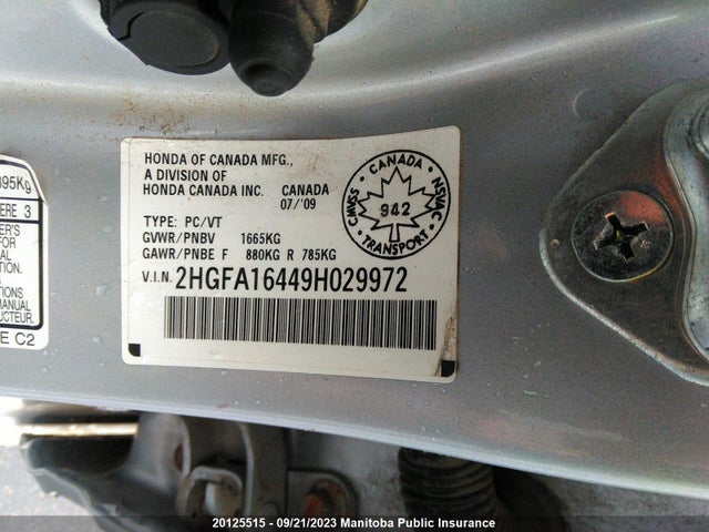 Продаж на аукціоні авто 2009 Honda Civic Dx-g, vin: 2HGFA16449H029972, номер лоту: 20125515