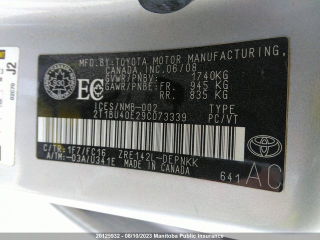 Aukcja sprzedaży 2009 Toyota Corolla Le, vin: 2T1BU40E29C073339, numer aukcji: 20125932