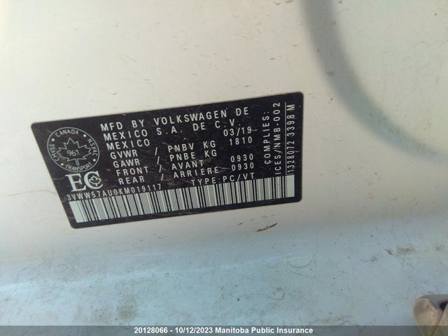 3VWW57AU0KM019117 Volkswagen Golf