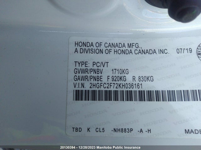 Aukcja sprzedaży 2019 Honda Civic Ex, vin: 2HGFC2F72KH036161, numer aukcji: 20130394