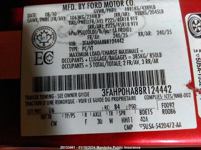 Aukcja sprzedaży 2011 Ford Fusion Se, vin: 3FAHP0HA8BR124442, numer aukcji: 20133461