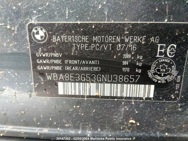 WBA8E3G53GNU38657 BMW 328I