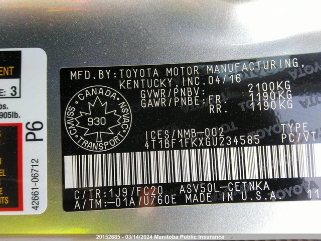 Toyota 2ar-fe 2016 4T1BF1FKXGU234585 Image 26