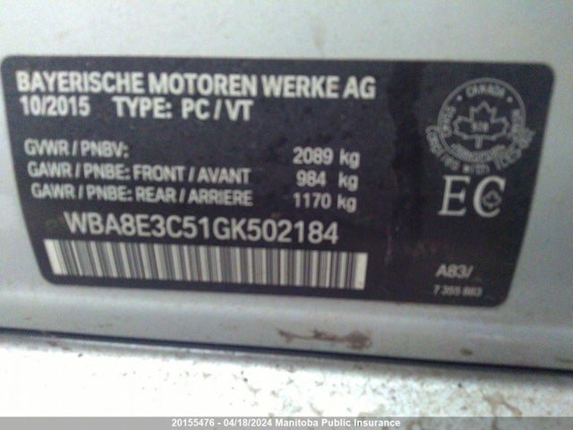 WBA8E3C51GK502184 BMW 328i Xdrive
