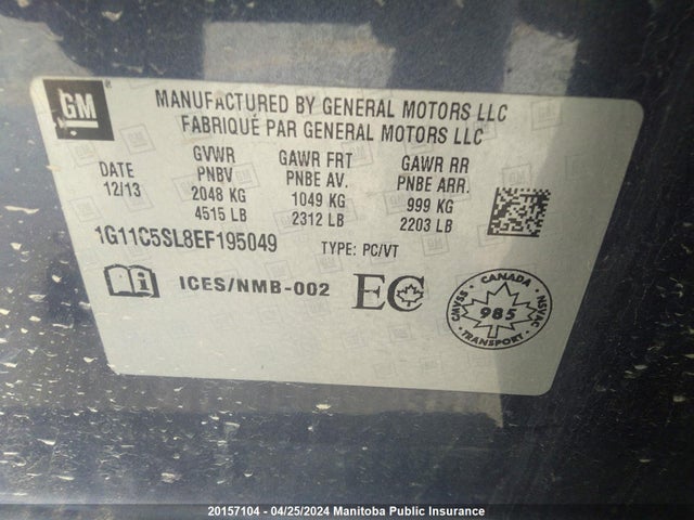 Chevrolet MALIBU LT 2014 1G11C5SL8EF195049 Image 9