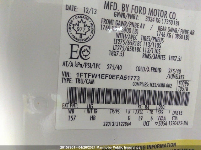 Ford F150 Lariat Supercrew 2014 1FTFW1EF0EFA51773 Image 9