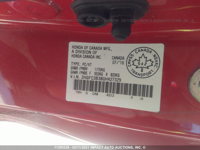 Honda CIVIC EX 2016 2HGFC3B38GH427329 Image 10