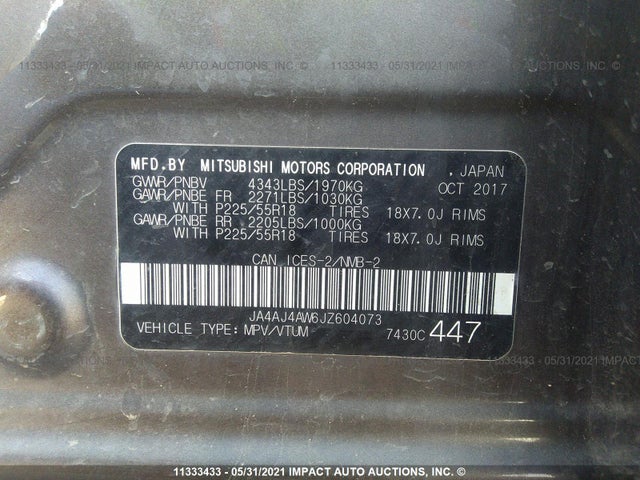 JA4AJ4AW6JZ604073 Mitsubishi Rvr Se Limited/gt