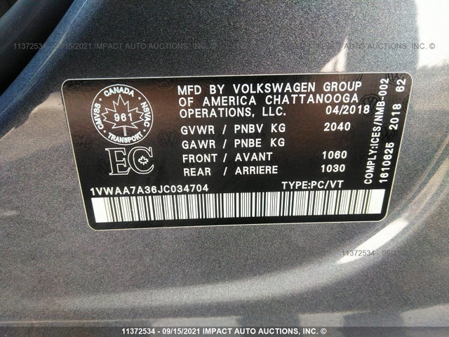1VWAA7A36JC034704 Volkswagen Passat S/r-line