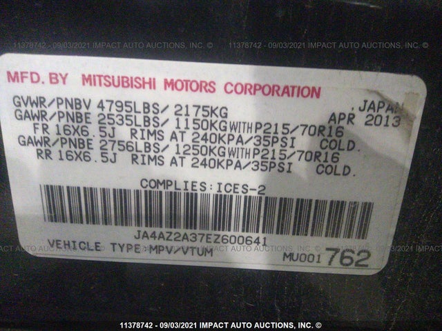 JA4AZ2A37EZ600641 Mitsubishi Outlander Es