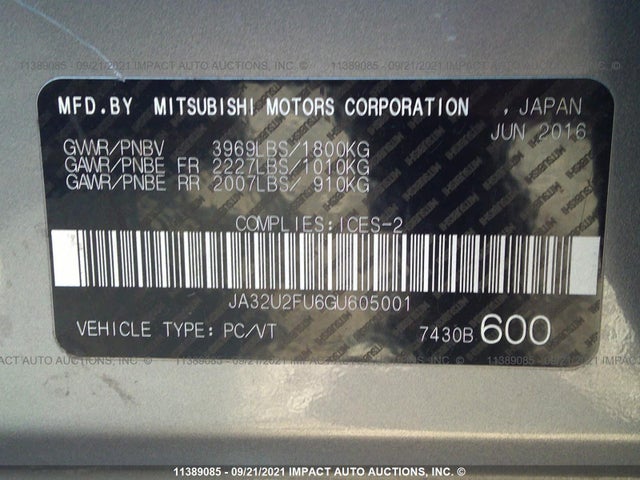 JA32U2FU6GU605001 Mitsubishi LANCER ES