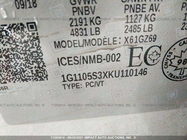 Chevrolet Impala Premier 2019 1G1105S3XKU110146 Image 9