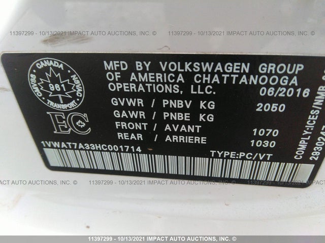 1VWAT7A33HC001714 Volkswagen PASSAT S