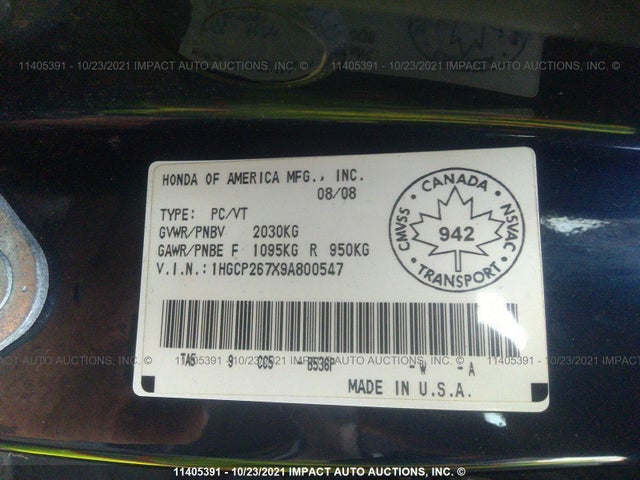 Honda ACCORD EX 2009 1HGCP267X9A800547 Image 10