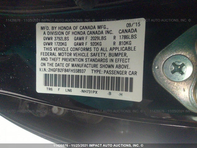 Honda CIVIC EX 2015 2HGFB2F84FH558937 Image 9