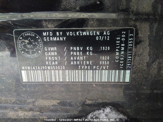 WVWCA7AJ9DW053020 Volkswagen Golf