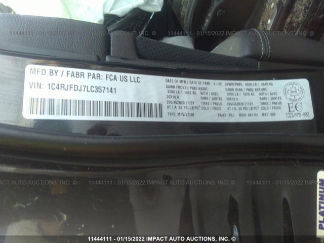 1C4RJFDJ7LC357141 Jeep Grand Cherokee Srt-8