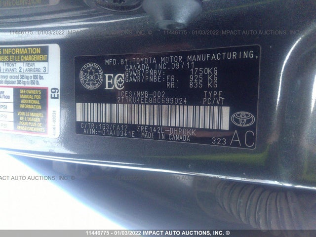 Toyota Matrix 2011 2T1KU4EE8BC699024 Image 9