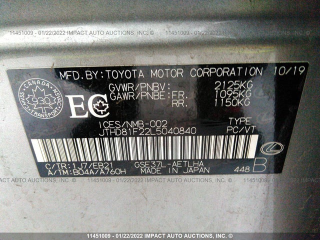 JTHD81F22L5040840 Lexus Is 300 Premium