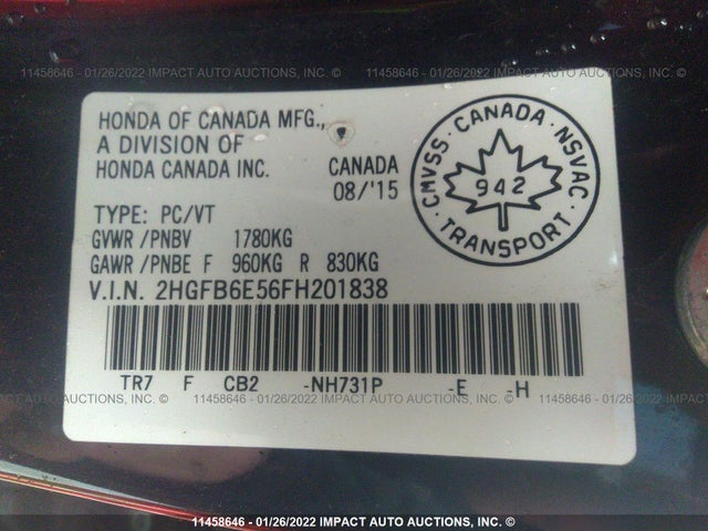 Honda CIVIC SI 2015 2HGFB6E56FH201838 Image 9