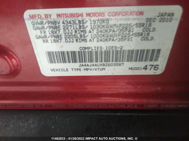JA4AJ4AUXBZ603587 Mitsubishi Rvr Gt