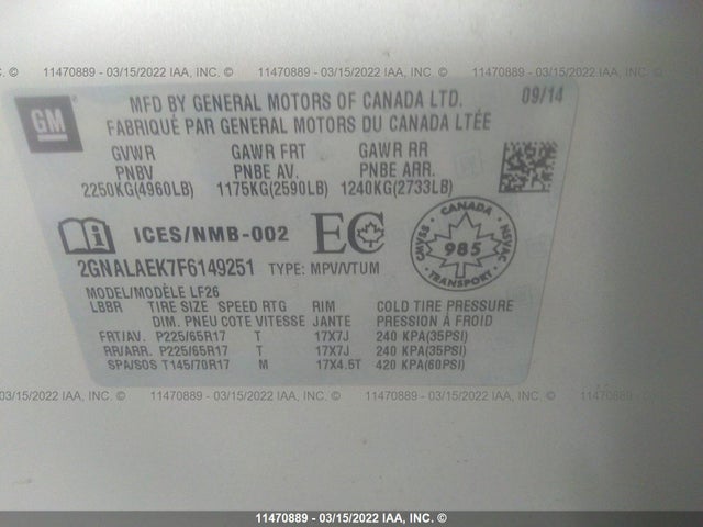 Chevrolet EQUINOX LS 2015 2GNALAEK7F6149251 Image 9