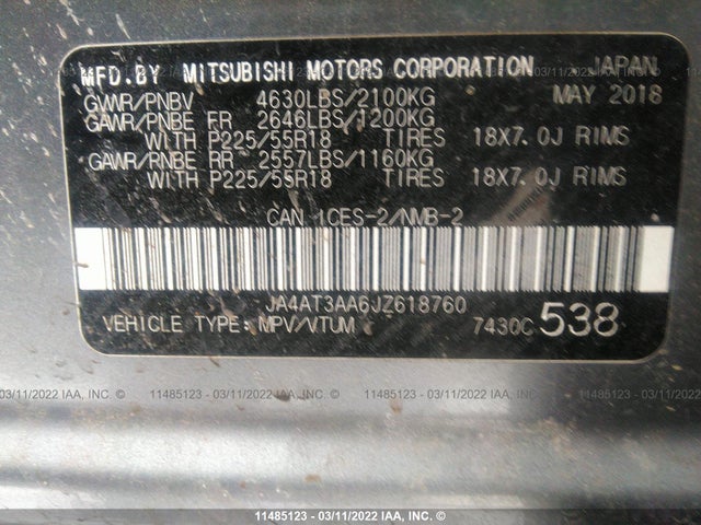 JA4AT3AA6JZ618760 Mitsubishi Eclipse Cross Es