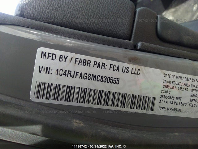 1C4RJFAG8MC830555 Jeep Grand Cherokee Laredo