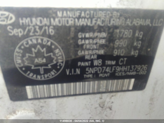 Hyundai ELANTRA SE 2017 5NPD74LF9HH137926 Image 10