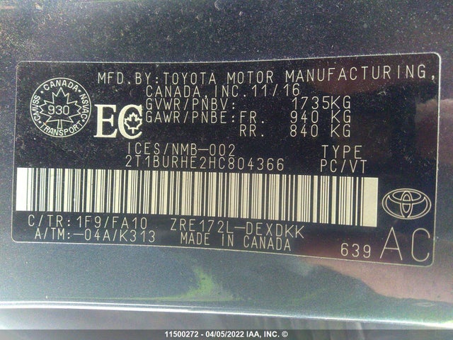 Toyota 2zr-fe 2017 2T1BURHE2HC804366 Image 27