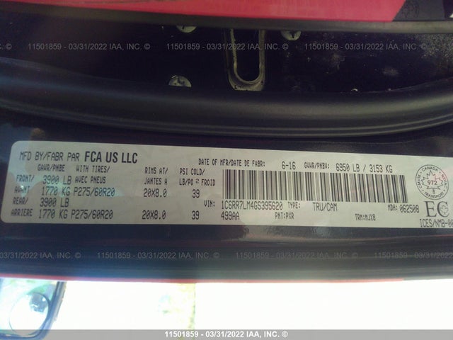 1C6RR7LM4GS395620 RAM 1500 Slt