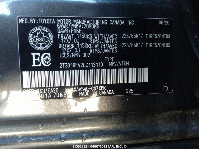 Toyota RAV4 LE 2020 2T3B1RFV2LC113110 Image 10