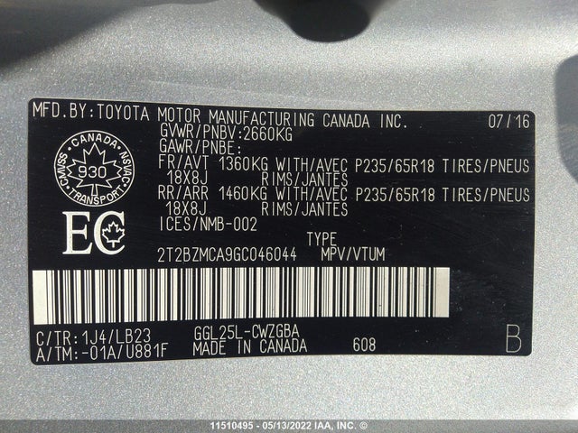 2T2BZMCA9GC046044 Lexus Rx 350/base/f Sport