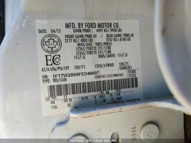 Ford F250 Super Duty 2015 1FT7W2B69FED46697 Image 10