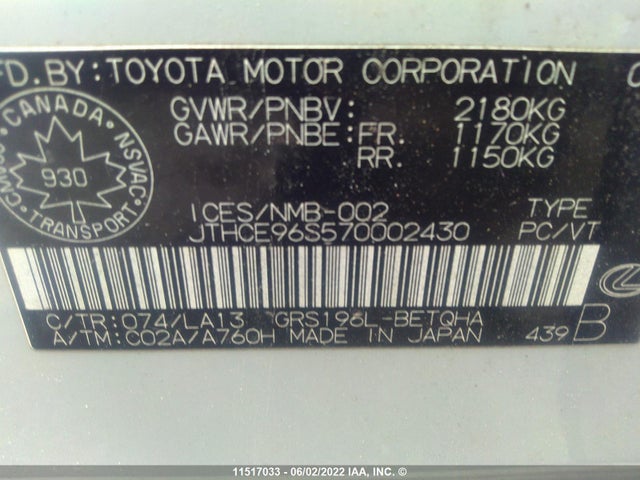 JTHCE96S570002430 Lexus GS 350