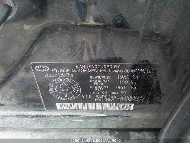 Hyundai Sonata Se/limited 2014 5NPEC4AC3EH869747 Image 10