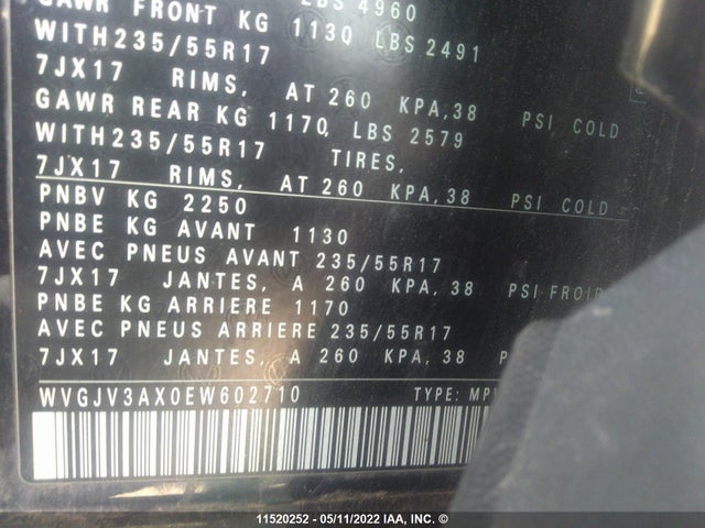 WVGJV3AX0EW602710 Volkswagen Tiguan S/se/sel/r-line