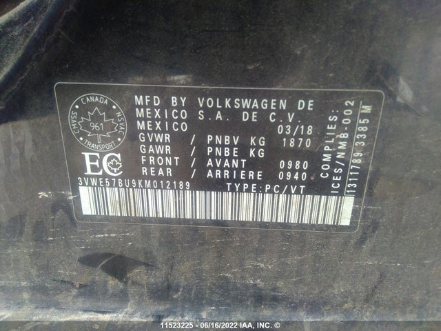 3VWE57BU9KM012189 Volkswagen JETTA SEL