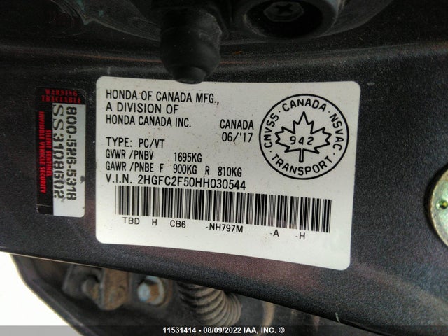 Honda Civic 2017 2HGFC2F50HH030544 Image 9