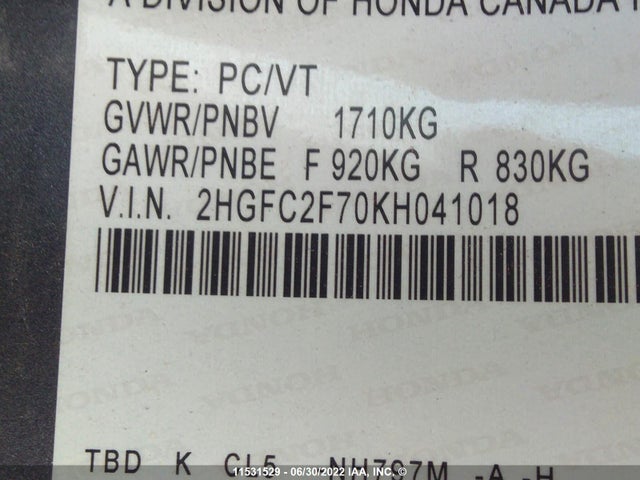 Honda Civic 2019 2HGFC2F70KH041018 Image 9