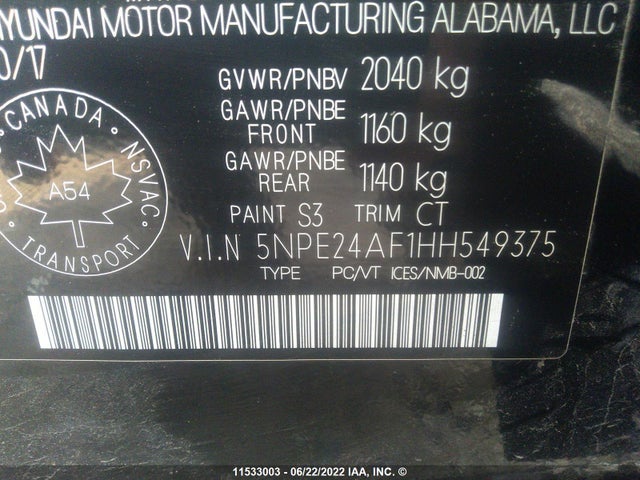 Hyundai Sonata 2017 5NPE24AF1HH549375 Image 10