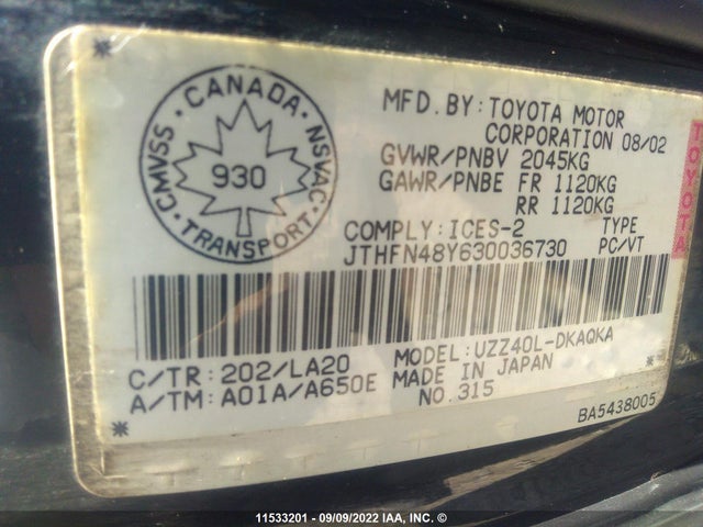 JTHFN48Y630036730 Lexus SC 430
