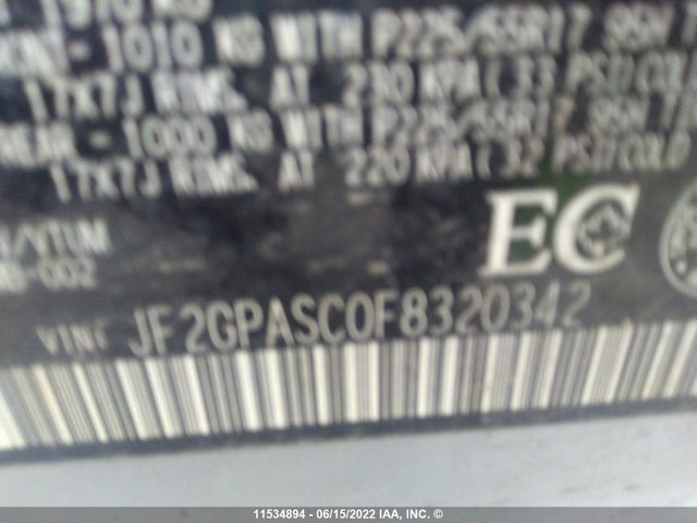 JF2GPASC0F8320342 Subaru Xv Crosstrek Sport Limited