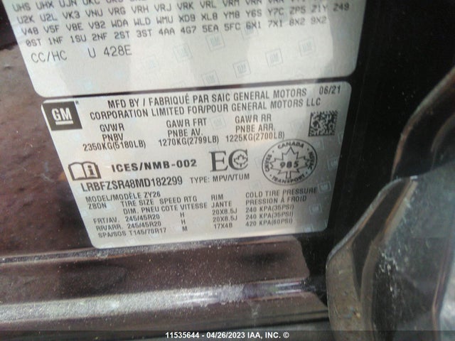 LRBFZSR48MD182299 Buick Envision Avenir